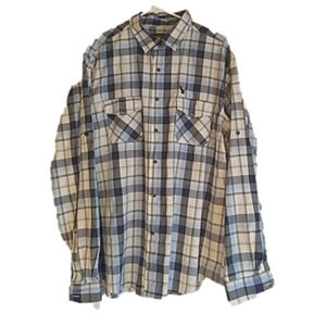 Swiss Cross Mens Blue White Plaid Button Down XL